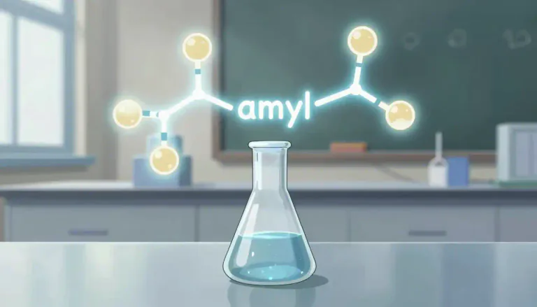 Visual representation of "amyl" - Amyl is a term that designates a group of chemical compounds derived from pentanol, often found in organic chemistry.