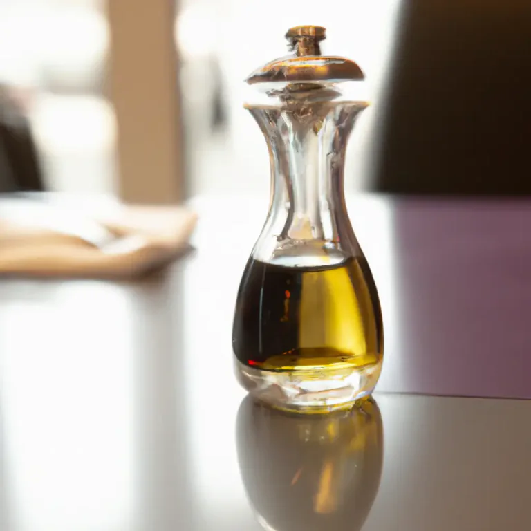 Visual representation of "cruet" - A small container, often made of glass, for holding vinegar, oil, or other condiments at the dining table.