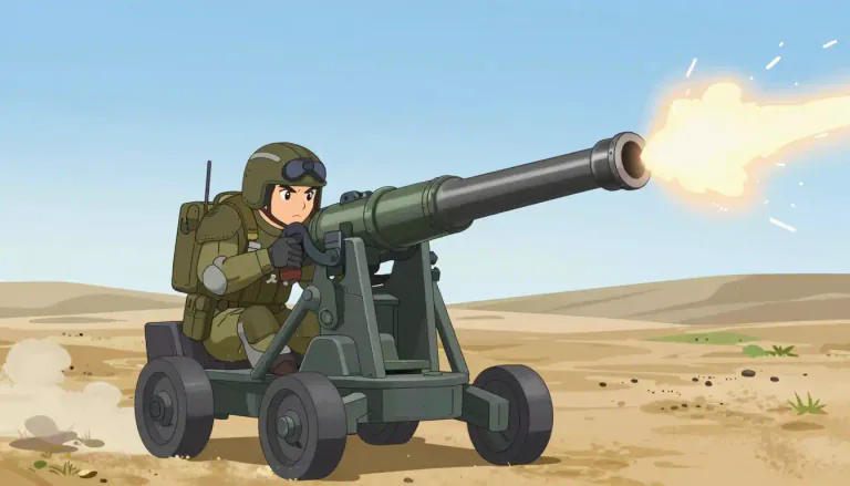 Visual representation of "gunner" - A person who operates or fires a gun, especially in the military.