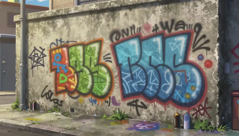 Visual representation of "graffiti" - Writing or drawings made on a wall or other surface, usually in a public place, often created illicitly.