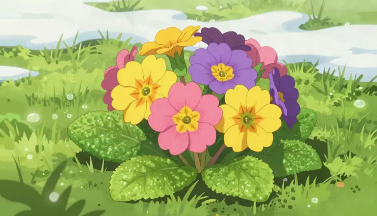 Visual representation of "primula" - A type of plant which often blossoms in the early spring, known for its brightly colored flowers