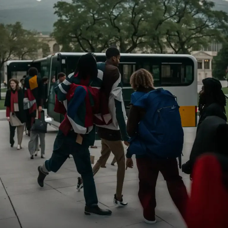 Visual representation of "bus" - To transport people in a bus.