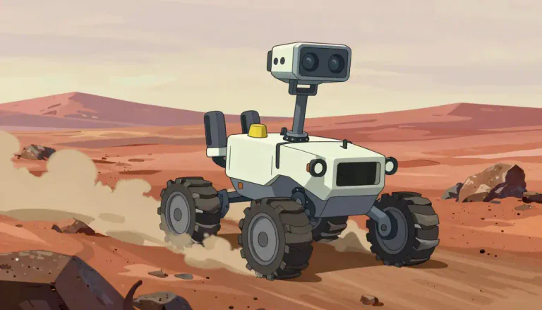 Visual representation of "rover" - A vehicle for driving over rough terrain, especially one driven remotely on other planets
