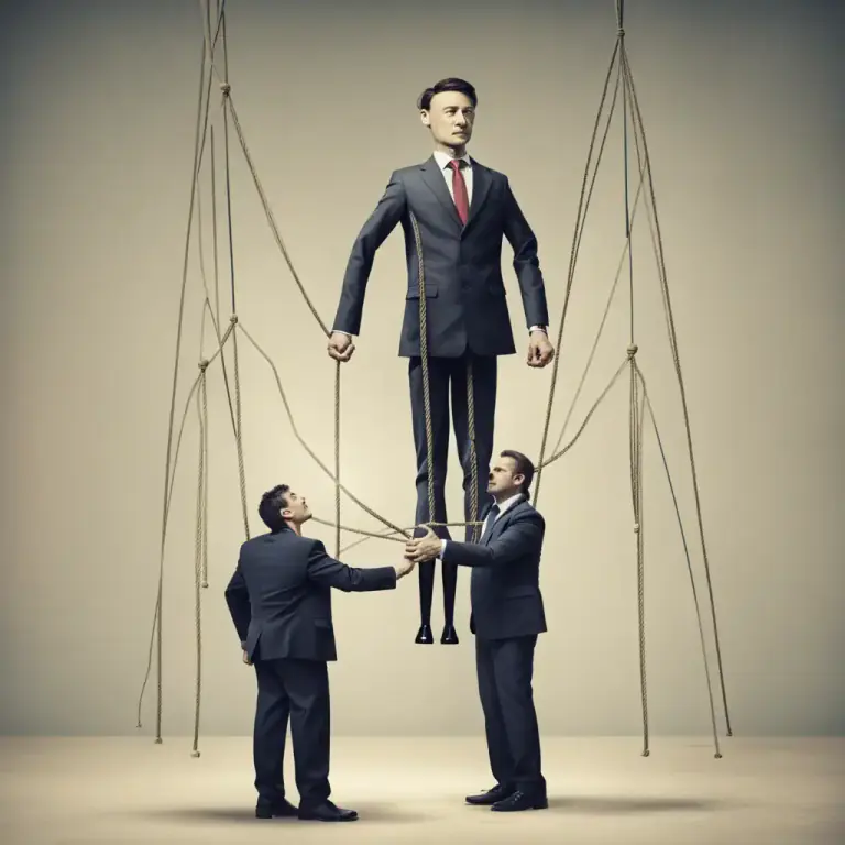 Visual representation of "be in somebody’s pocket" - To be controlled or influenced by someone.