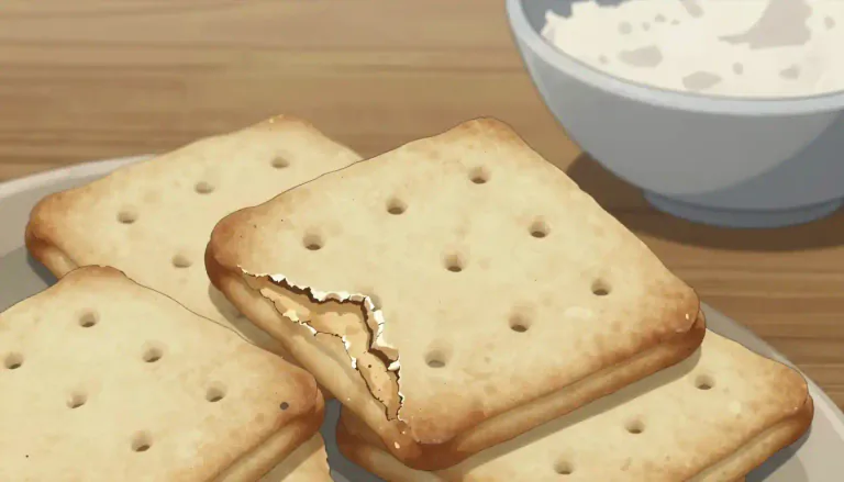 Visual representation of "hardtack" - A type of hard, dry biscuit made from flour, water, and sometimes salt, eaten as a long-lasting food source.