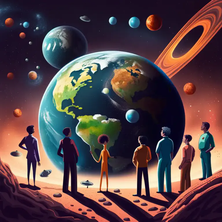 Visual representation of "extraterrestrial" - Coming from or existing outside the planet Earth.