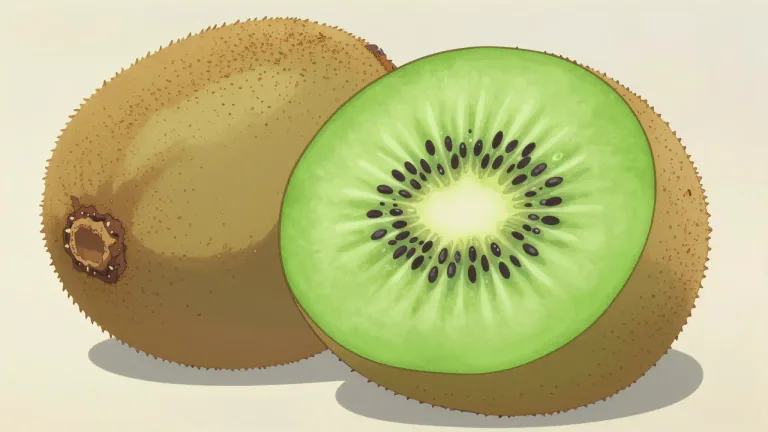 Visual representation of "kiwifruit" - A small, edible fruit with a brown, fuzzy skin and bright green flesh, native to China and widely cultivated in many countries.