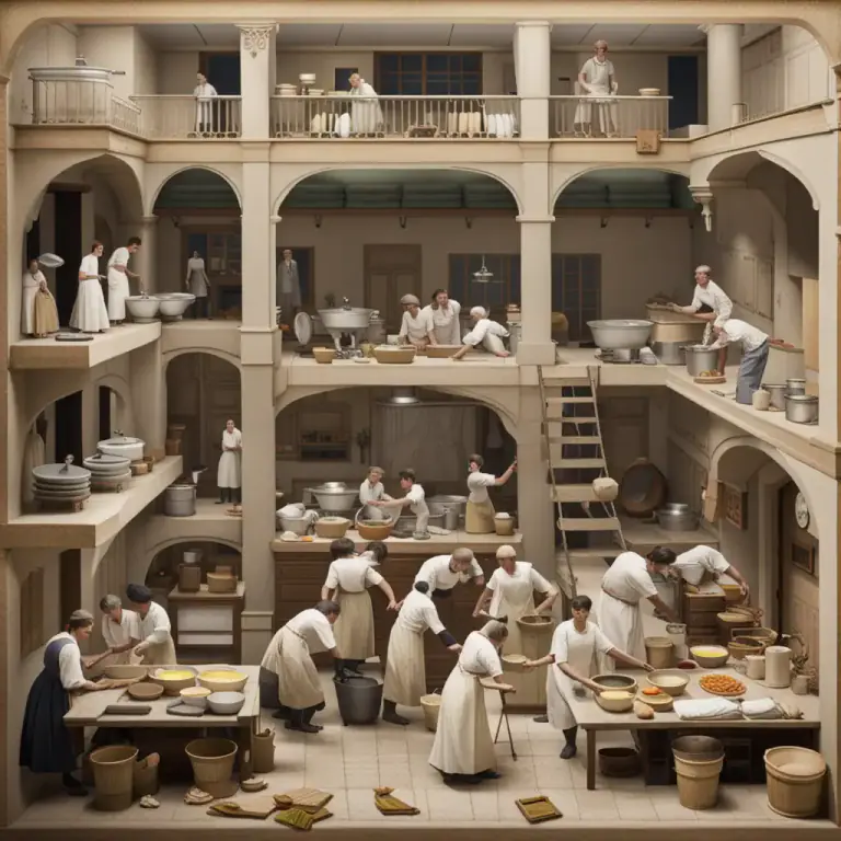 Visual representation of "below stairs" - In or to a lower part of a house, especially where services are done like kitchen or laundry.