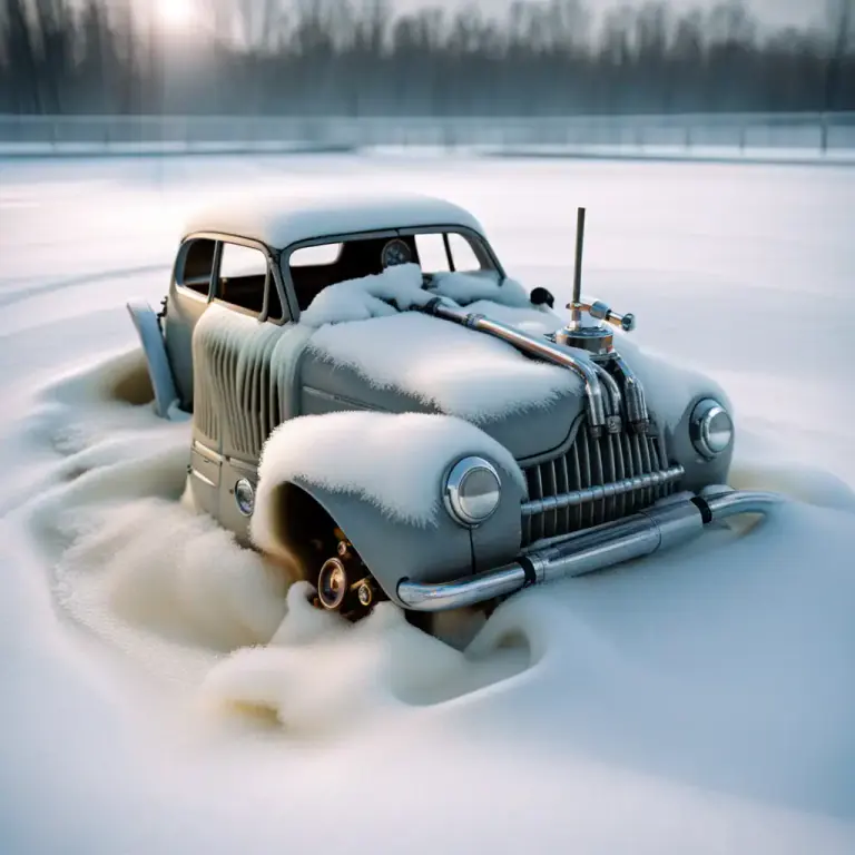 Visual representation of "ice up" - If a machine or vehicle ices up, it stops working because parts of it have become blocked or covered with ice.