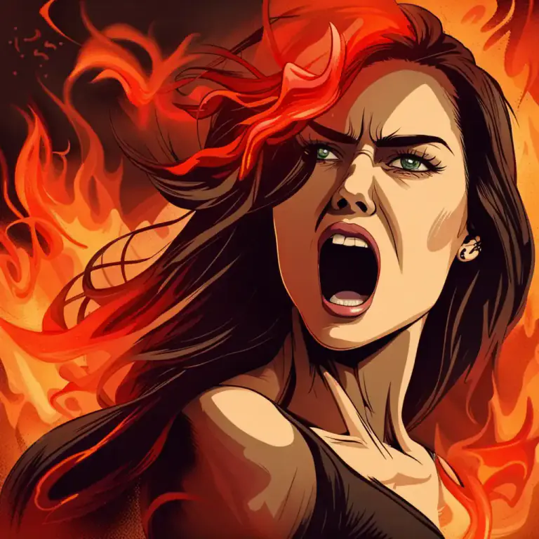 Visual representation of "spit venom/blood" - To speak angrily or bitterly towards someone