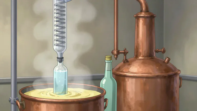 Visual representation of "distillate" - A liquid that has been made pure by heating it until it becomes a gas, then cooling the gas so it becomes a liquid again.