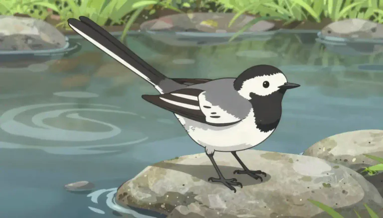 Visual representation of "wagtail" - A small bird with black, white, or grey feathers and a long tail that it often moves up and down.