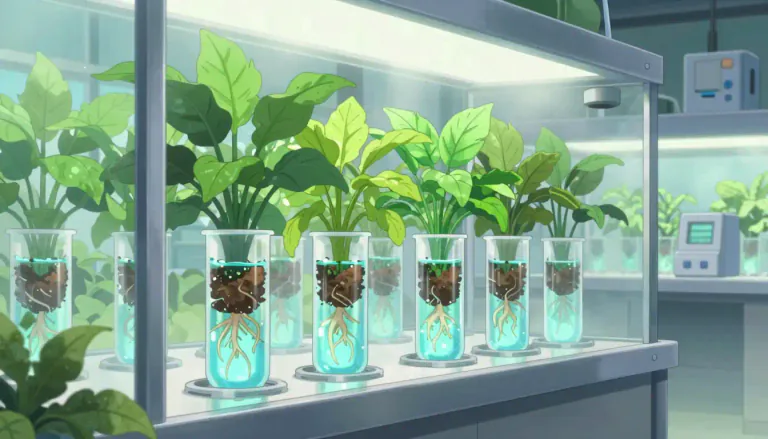 Visual representation of "hydroponics" - A method of agriculture that grows plants in liquid nutrient solutions without soil, often in controlled environments.