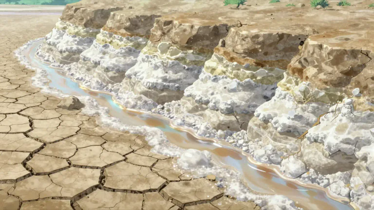 Visual representation of "evaporite" - An evaporite is a type of sedimentary rock that forms by the evaporation of water, leading to the precipitation of soluble minerals.