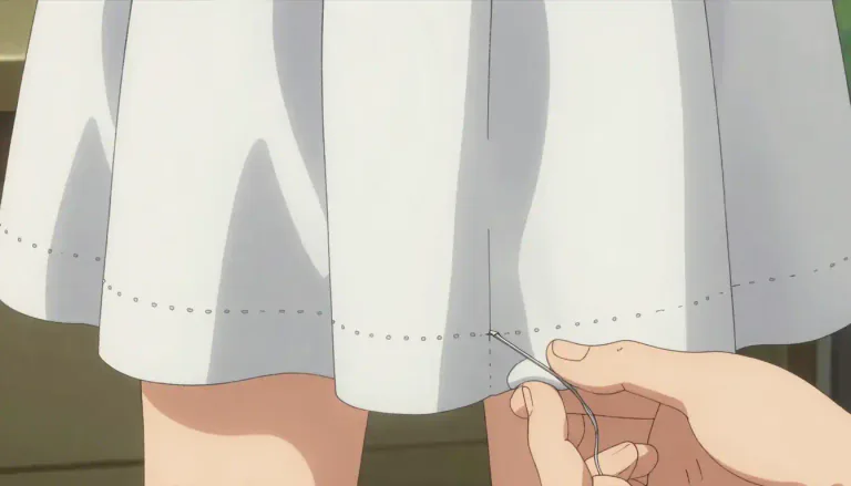 Visual representation of "hem" - The edge of a piece of cloth or clothing that has been turned under and sewn.