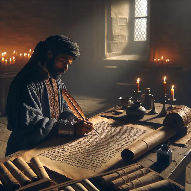 Visual representation of "amanuensis" - A person who copies out documents, especially one who made handwritten copies before the invention of printing