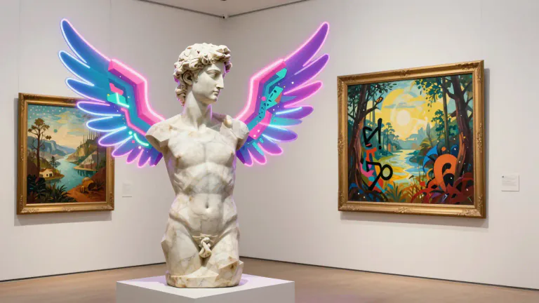 Visual representation of "postmodern" - Relating to a type of culture, art, and literature that goes against traditional ideas and includes elements of several different periods or styles