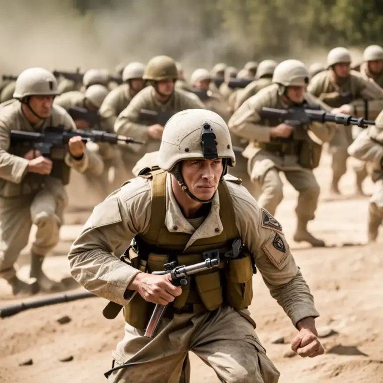 Visual representation of "soldierly" - Having the qualities expected of a soldier, such as discipline, bravery, and physical strength.
