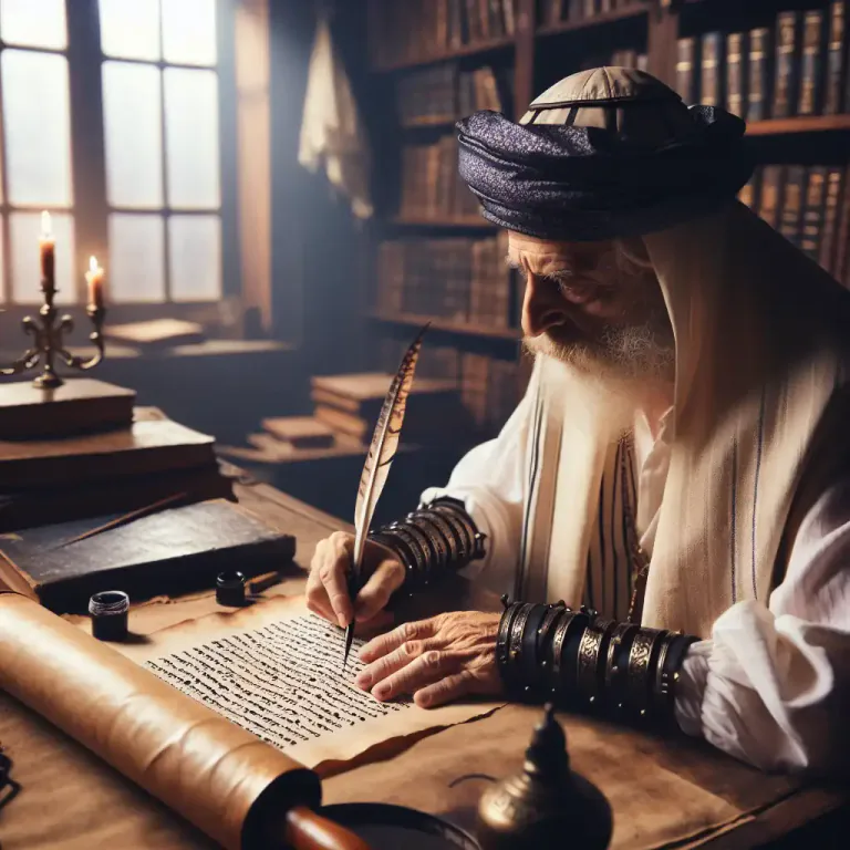 Visual representation of "scribe" - In jewish tradition, a person who professionally copies Torah scrolls and other Jewish religious writings