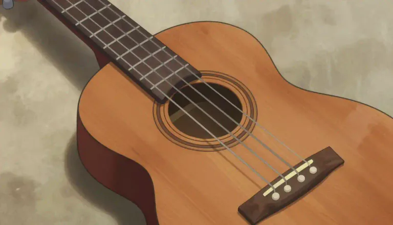 Visual representation of "ukulele" - A musical instrument that looks like a small guitar and usually has four strings.