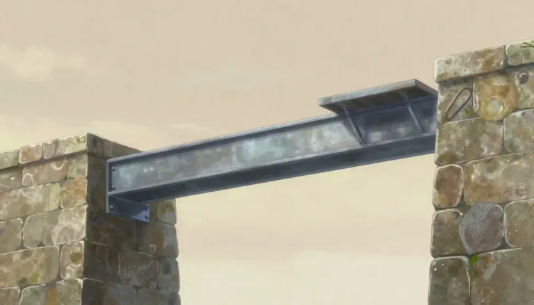 Visual representation of "cantilever" - A long piece of wood, metal, etc. that sticks out from a wall to support something above it