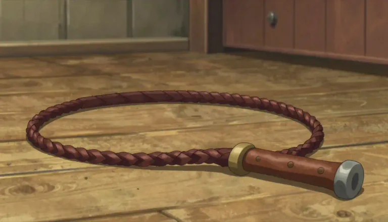 Visual representation of "whip" - A long thin piece of material used to hit animals or people