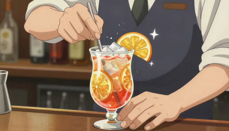 Visual representation of "swizzle" - To stir or mix a drink or beverage, especially a cocktail, in a lively or spirited manner.