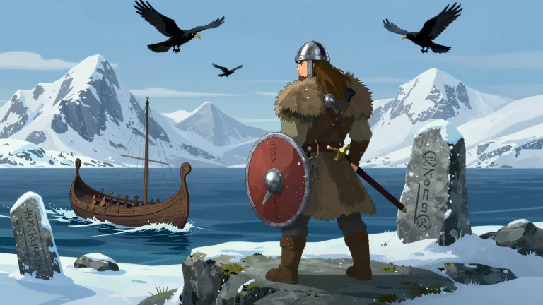 Visual representation of "saga" - A story in Old Norse literature about the exploits of historical or legendary Nordic people.