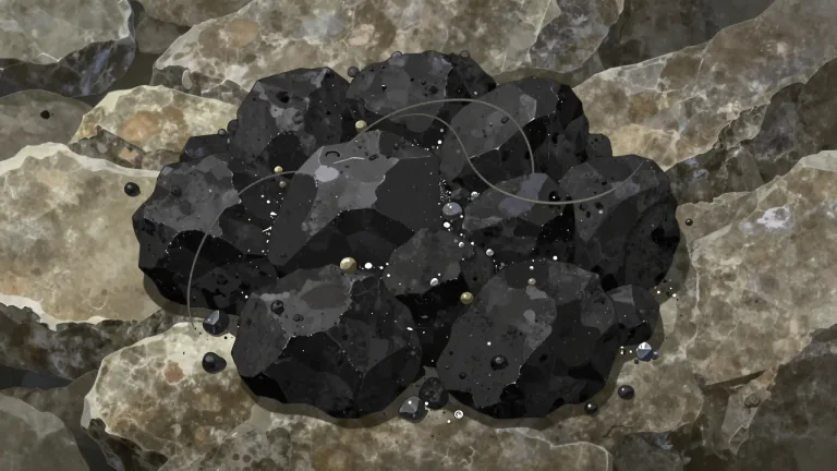Visual representation of "magnetite" - A type of iron ore that is magnetic and is found in igneous and metamorphic rocks.