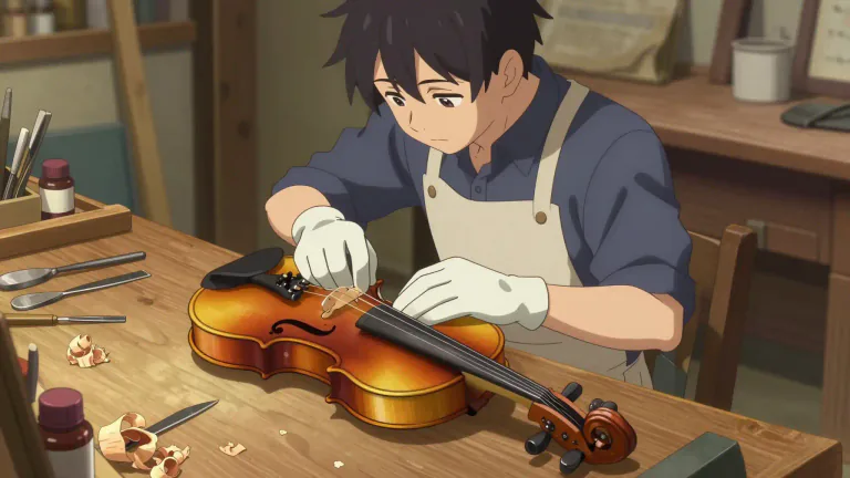 Visual representation of "luthier" - A person who makes or repairs stringed musical instruments, such as violins or guitars.