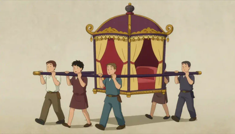 Visual representation of "palanquin" - A palanquin is a type of covered seat or bed that is carried by people, commonly used in some countries of Asia.