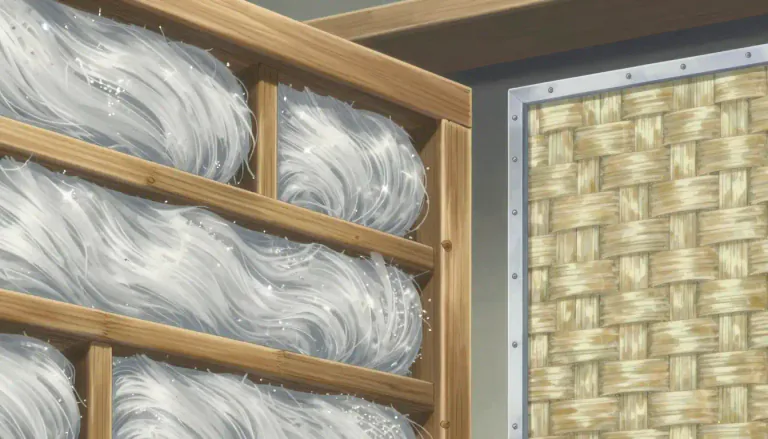 Visual representation of "fiberglass" - A composite material made from finely woven glass fibers, typically combined with resin, used for a variety of applications due to its strength and lightweight properties.