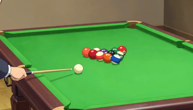 Visual representation of "snooker" - A type of game played with cues on a billiard table using balls and pockets.