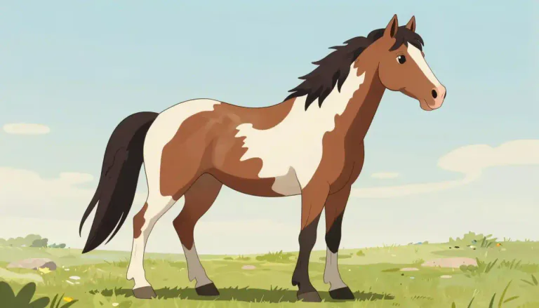 Visual representation of "pinto" - A horse, pony, or other animal that is multicolored, normally with patches of white and another color.