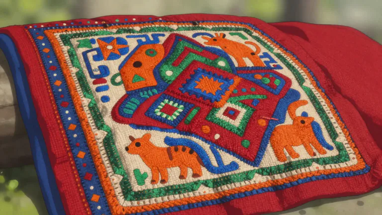 Visual representation of "mola" - A type of textile made and often embroidered by indigenous women of Panama, featuring vibrant colors and patterns.