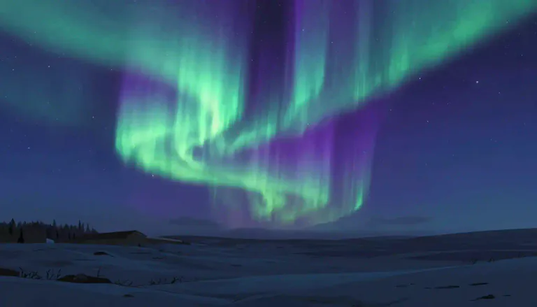 Visual representation of "auroral" - Relating to the dawn or the aurora, often used to describe light phenomena in the sky.
