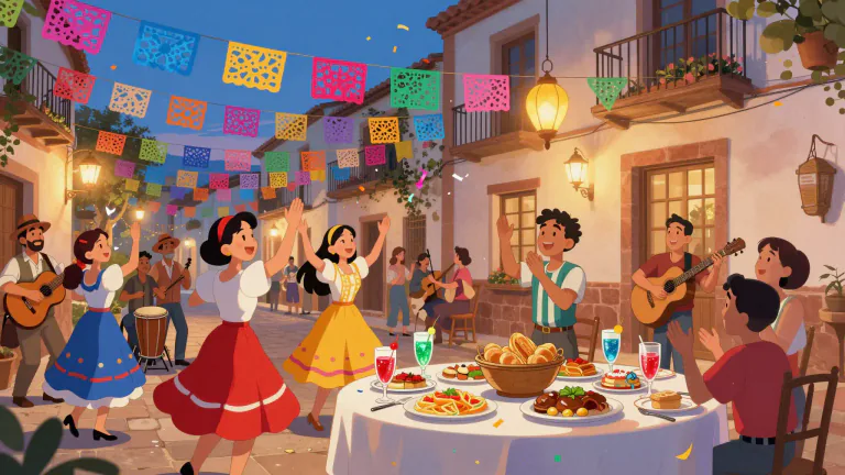 Visual representation of "fiesta" - A celebration or party, especially a traditional one in Spanish-speaking countries.