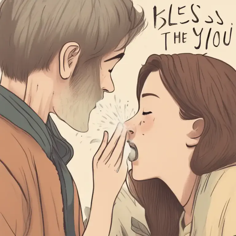Visual representation of "bless you" - A polite thing someone says after another person sneezes.