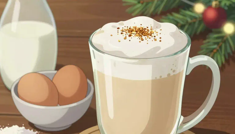 Visual representation of "nog" - A type of alcoholic drink made from eggs, milk, and sugar, traditionally served during the Christmas season.