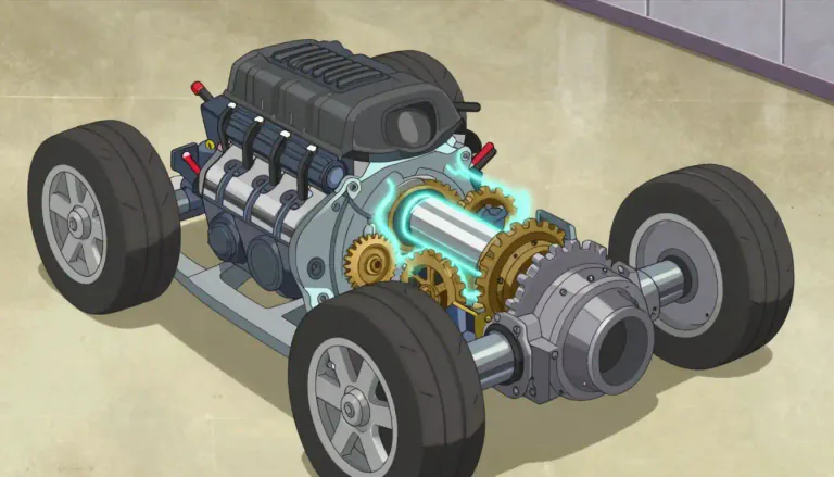 Visual representation of "powertrain" - The combination of components in an automobile that generate and distribute power.