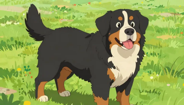 Visual representation of "bernese" - A breed of large dog known for its friendly nature and distinctive tricolor coat, often used as a companion and working dog.