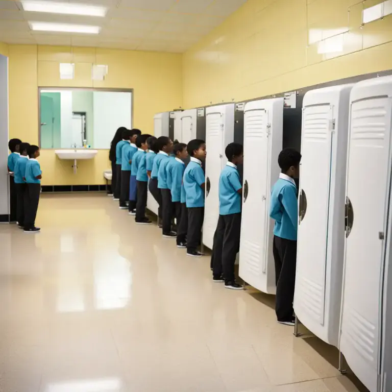 Visual representation of "cloakroom" - A toilet or washroom in a school or other public institution.