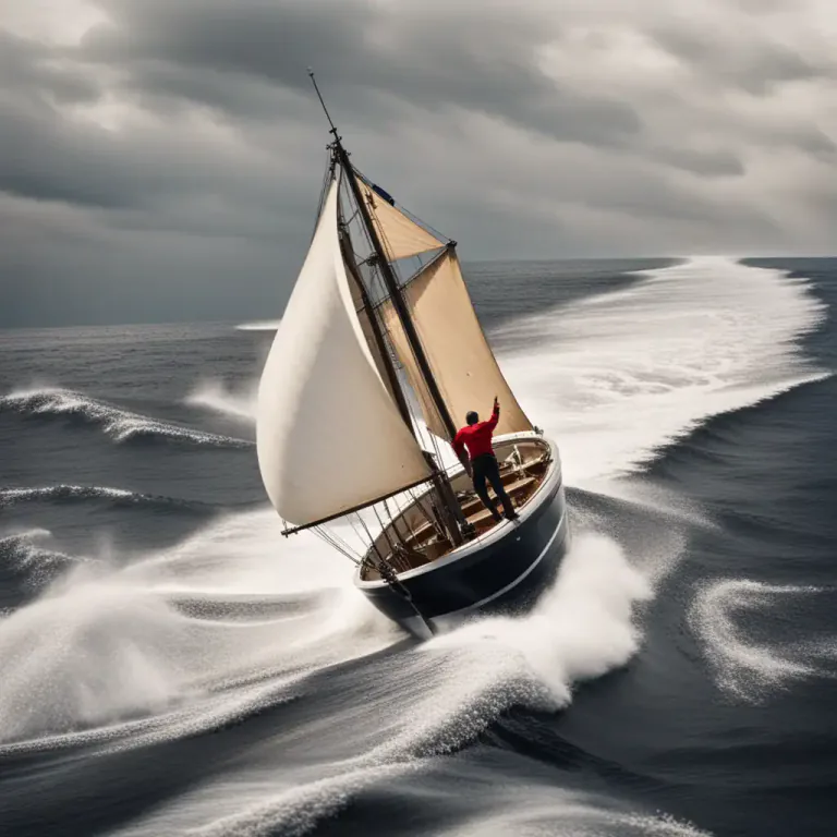 Visual representation of "tack" - Navigate a vessel diagonally across the direction of a flowing or blowing entity.