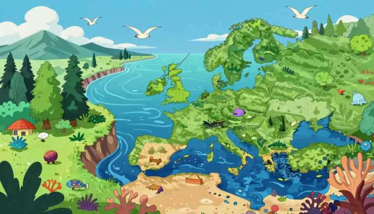 Visual representation of "biosphere" - The areas of the Earth where organisms live, including land, sea, and air.