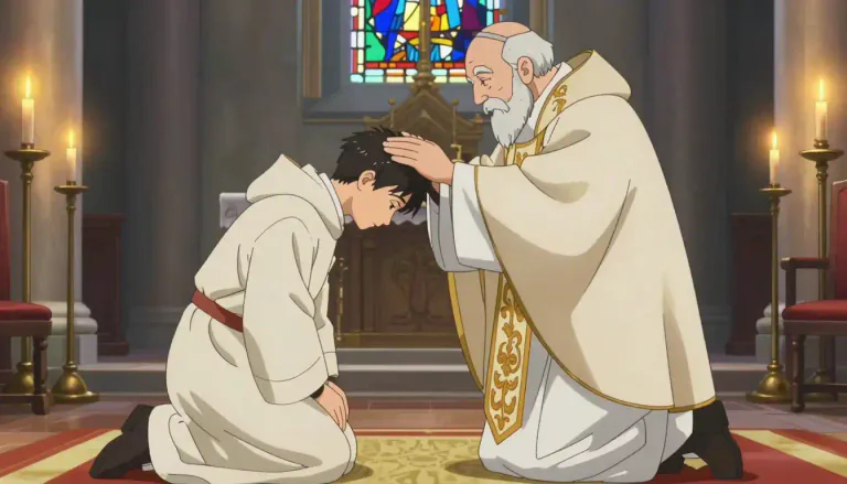 Visual representation of "ordination" - The activity of formally making someone a minister or priest in the Christian church.