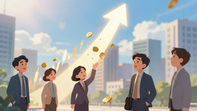 Visual representation of "upside" - An upward trend or a period of success in business or finance.