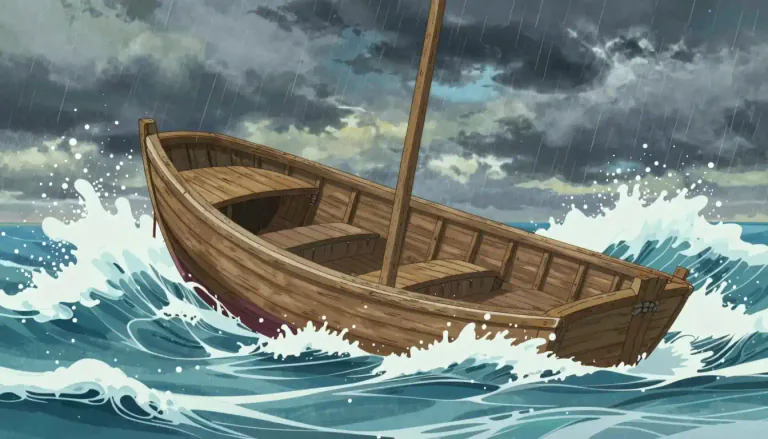 Visual representation of "capsize" - To tilt or turn over a boat or ship.