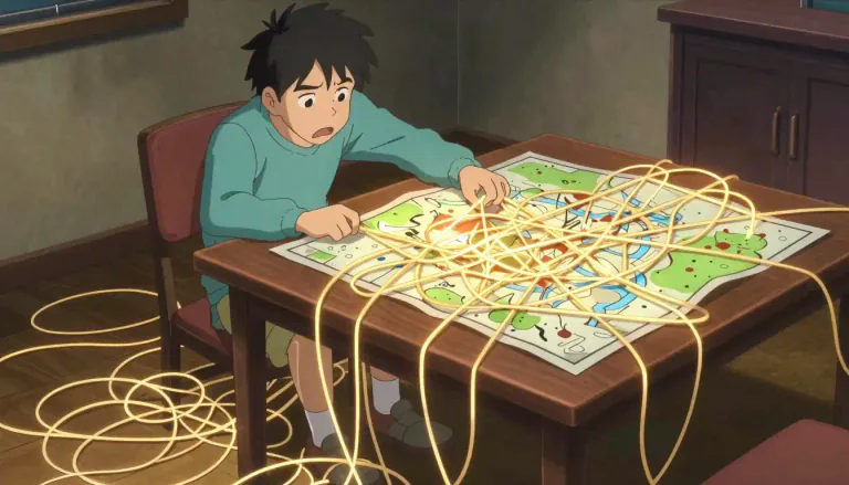 Visual representation of "ravel" - To make something complex or confusing.