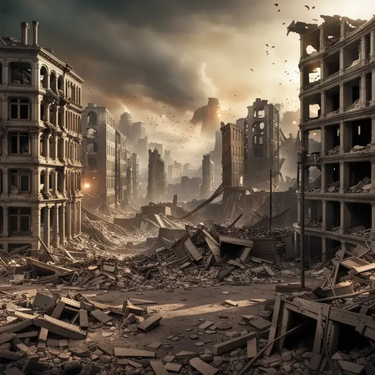 Visual representation of "ruinous" - Full of ruins; dilapidated.