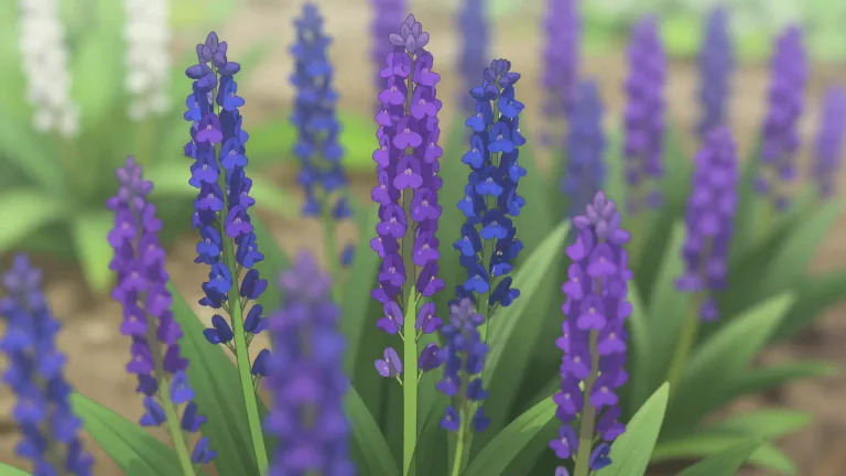 Visual representation of "larkspur" - A plant with bright colored flowers, usually purple, blue, or white